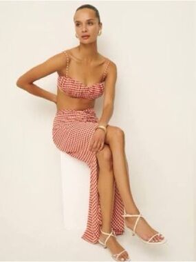 Reformation Red & White Gingham Two-Piece Skirt Set